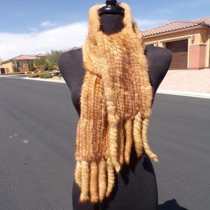 beige knit MINK FUR scarf wrap boa collar stole